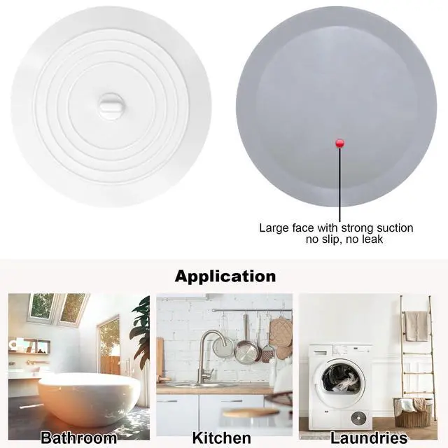 Alt view image 6 of 7 - Bathtub Drain Stopper 3 Pack, 5inch Tub Stopper Bathtub Drain Cover, Silicone Bath Tub Plug Essentials Flat Suction for Kitchen Bathroom Laundry Accessories