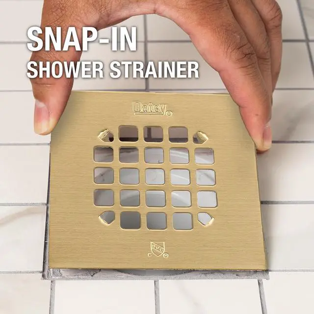 Alt view image 2 of 6 - Universal 4-1/4 in. Snap-Tite Square Shower Strainer in Brushed Gold