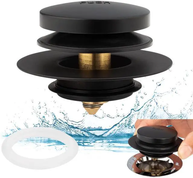 Main image of Universal Tip Toe Bath Drain Stopper and Cover, Bathtub Drain Stopper, Replaces Lift and Turn, Tip-Toe and Trip Lever drains for Tub, EZ Installation and Clearing (MATT Black)