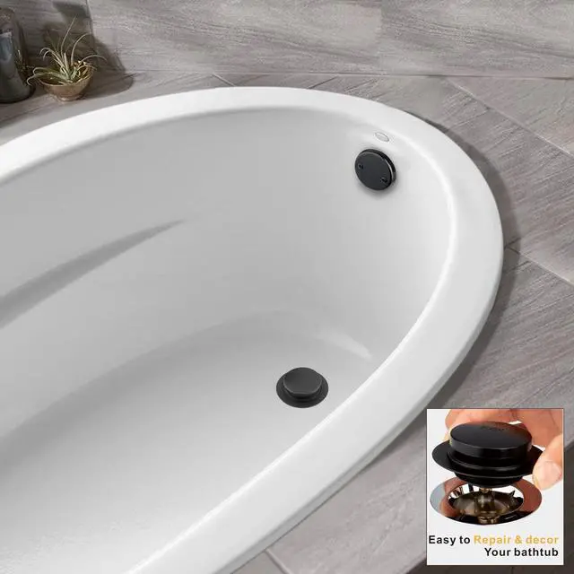 Alt view image 3 of 7 - Universal Tip Toe Bath Drain Stopper and Cover, Bathtub Drain Stopper, Replaces Lift and Turn, Tip-Toe and Trip Lever drains for Tub, EZ Installation and Clearing (MATT Black)