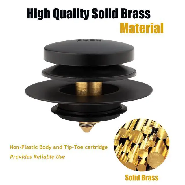 Alt view image 5 of 7 - Universal Tip Toe Bath Drain Stopper and Cover, Bathtub Drain Stopper, Replaces Lift and Turn, Tip-Toe and Trip Lever drains for Tub, EZ Installation and Clearing (MATT Black)