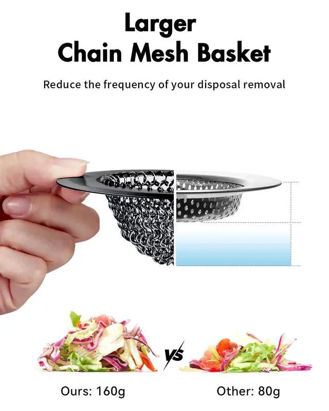 Alt view image 4 of 7 - Kitchen Sink Drain Strainer,Patented Reversible Chain Mesh Basket,Black