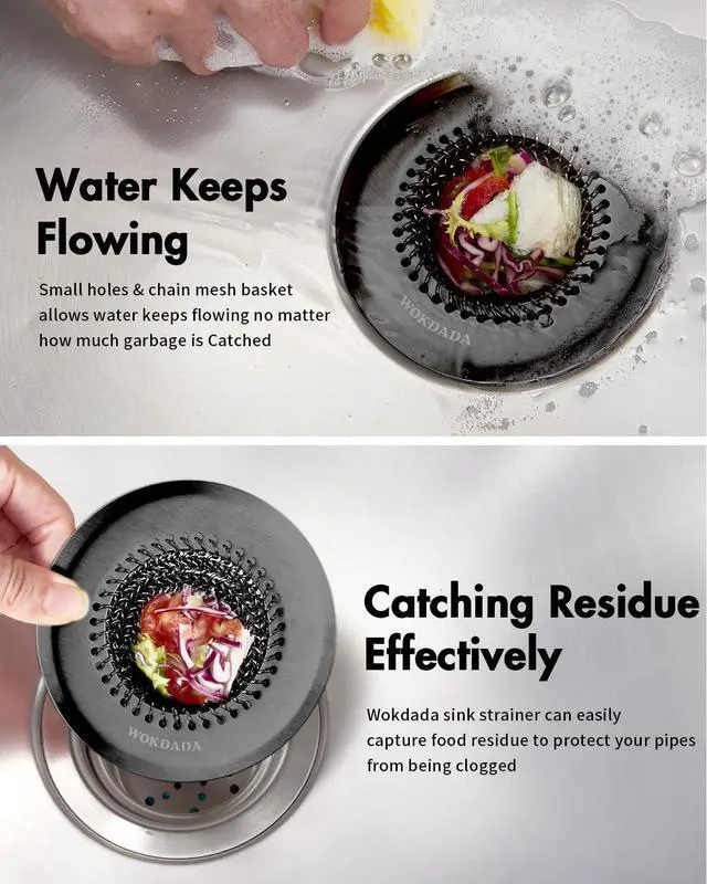 Alt view image 3 of 7 - Kitchen Sink Drain Strainer,Patented Reversible Chain Mesh Basket,Black