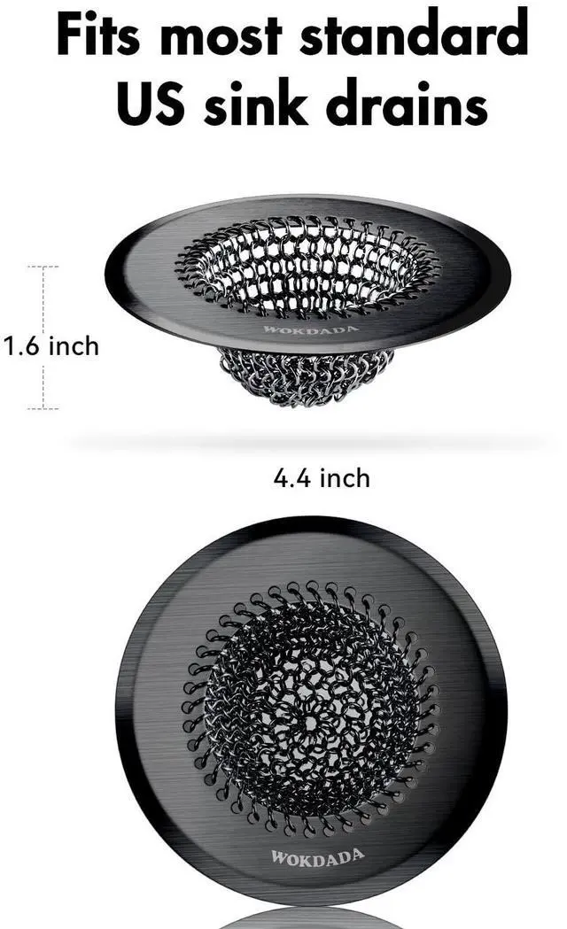 Alt view image 7 of 7 - Kitchen Sink Drain Strainer,Patented Reversible Chain Mesh Basket,Black