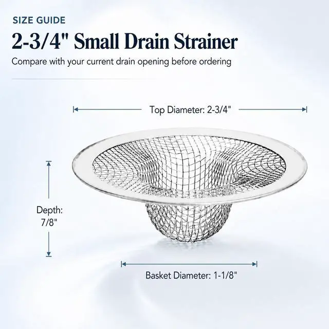 Alt view image 2 of 7 - Inch Stainless Steel Sink Strainers, Small Mesh Drain Strainer Baskets for Kitchen Sink, Bathroom Sink, Bathtub, Laundry, Floor Drain and Utility Sink