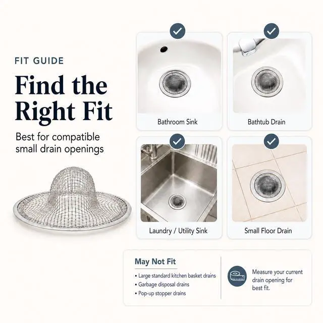 Alt view image 3 of 7 - Inch Stainless Steel Sink Strainers, Small Mesh Drain Strainer Baskets for Kitchen Sink, Bathroom Sink, Bathtub, Laundry, Floor Drain and Utility Sink