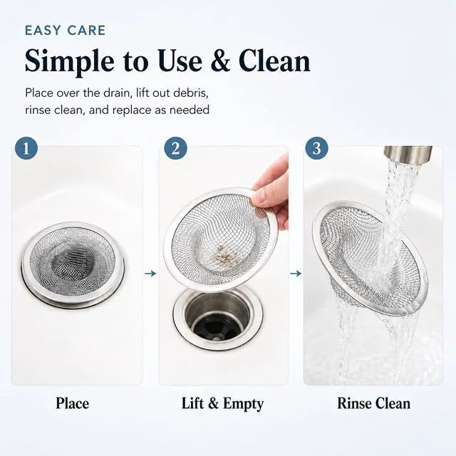 Alt view image 6 of 7 - Inch Stainless Steel Sink Strainers, Small Mesh Drain Strainer Baskets for Kitchen Sink, Bathroom Sink, Bathtub, Laundry, Floor Drain and Utility Sink
