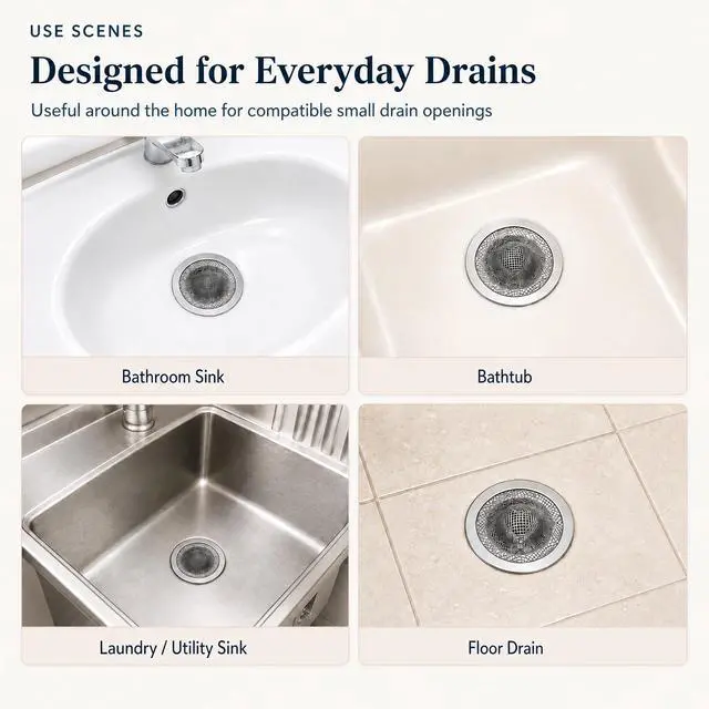 Alt view image 7 of 7 - Inch Stainless Steel Sink Strainers, Small Mesh Drain Strainer Baskets for Kitchen Sink, Bathroom Sink, Bathtub, Laundry, Floor Drain and Utility Sink