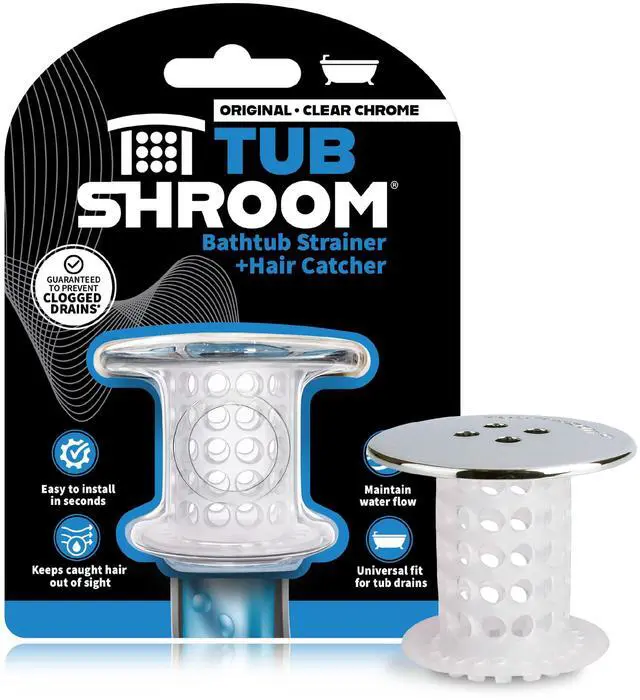 Main image of Tub Drain Hair Catcher, Chrome for Bathroom Drains, Fits 1.5 1.75 Bathtub and Shower Drains, White