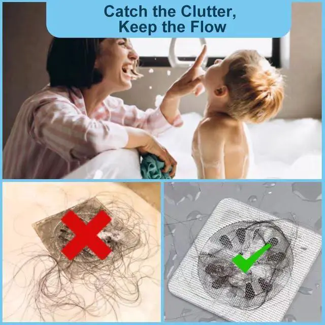 Alt view image 5 of 7 - Disposable Shower Drain Hair Catcher Mesh Stickers 4"x4" Strong Adhesive Mesh Covers for Bathroom, Kitchen & Laundry Waterproof Hair Trap Easy Apply & Remove