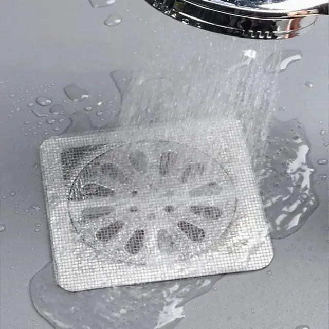 Alt view image 7 of 7 - Disposable Shower Drain Hair Catcher Mesh Stickers 4"x4" Strong Adhesive Mesh Covers for Bathroom, Kitchen & Laundry Waterproof Hair Trap Easy Apply & Remove