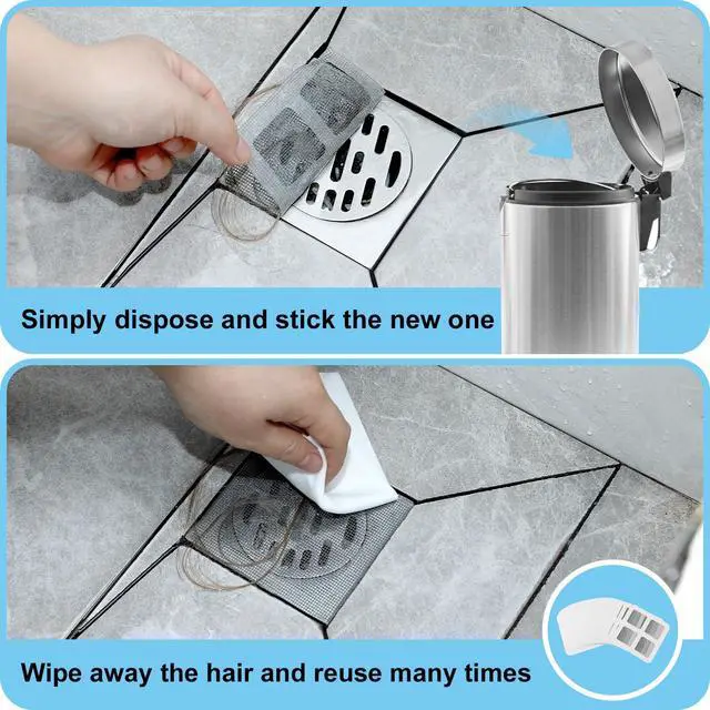 Alt view image 6 of 7 - Disposable Shower Drain Hair Catcher Mesh Stickers 4"x4" Strong Adhesive Mesh Covers for Bathroom, Kitchen & Laundry Waterproof Hair Trap Easy Apply & Remove