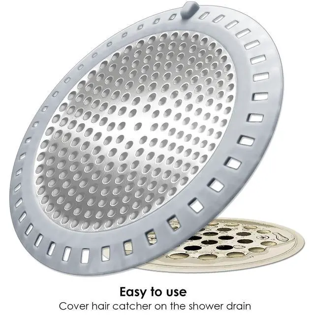 Alt view image 4 of 6 - Shower Drain Hair Catcher, Shower Drain Strainer, Stainless Steel with Silicone Edging, 4.75 Inch Diameter