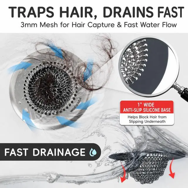 Alt view image 3 of 7 - Shower Drain Hair Catcher, Patented Bathtub Drain Cover, Anti-Clog