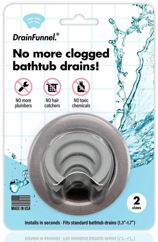Main image of Bathtub Drain Funnel for Hair Clog Prevention, 2 Size Pack 1.3"-1.7" Tub Drains (Gray)