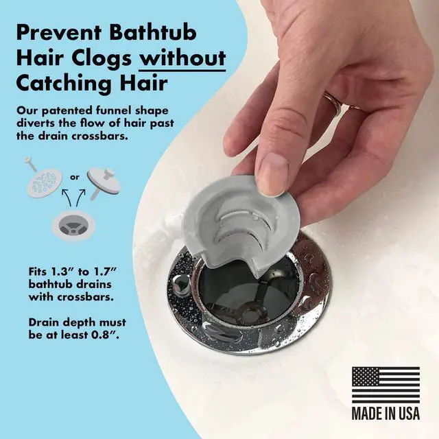 Alt view image 2 of 6 - Bathtub Drain Funnel for Hair Clog Prevention, 2 Size Pack 1.3"-1.7" Tub Drains (Gray)
