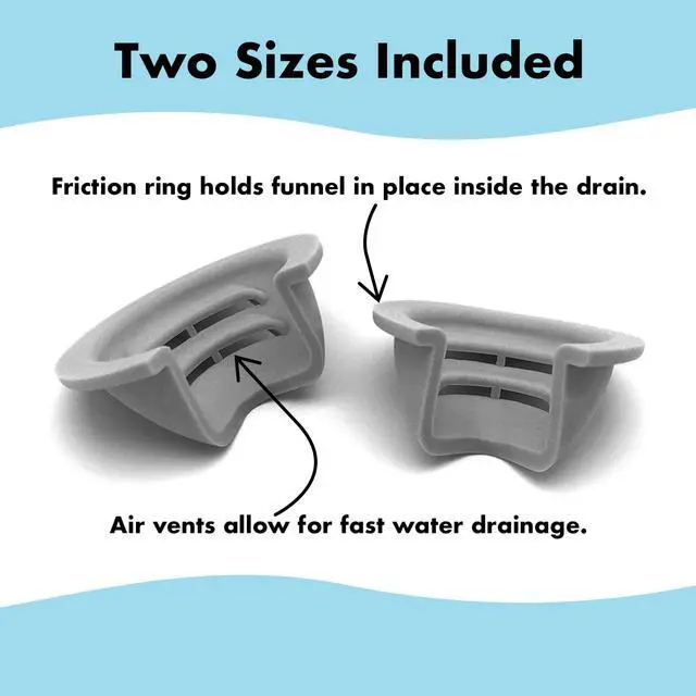 Alt view image 6 of 6 - Bathtub Drain Funnel for Hair Clog Prevention, 2 Size Pack 1.3"-1.7" Tub Drains (Gray)
