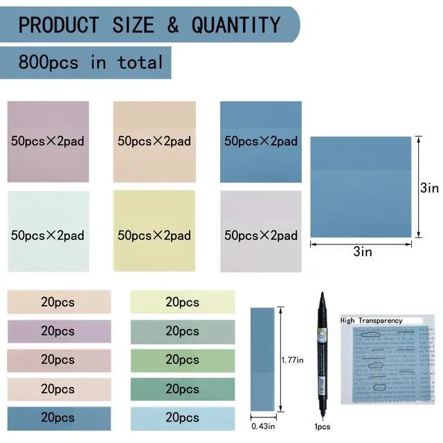 Alt view image 2 of 6 - Transparent Sticky Note, 3"x3" Clear Sticky Note, Morandi