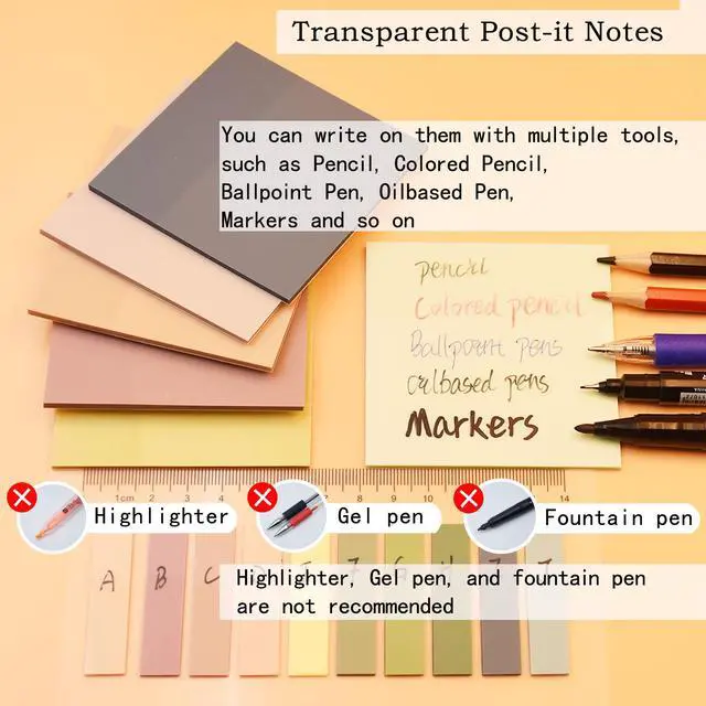 Alt view image 4 of 6 - Transparent Sticky Note, 3"x3" Clear Sticky Note, Morandi