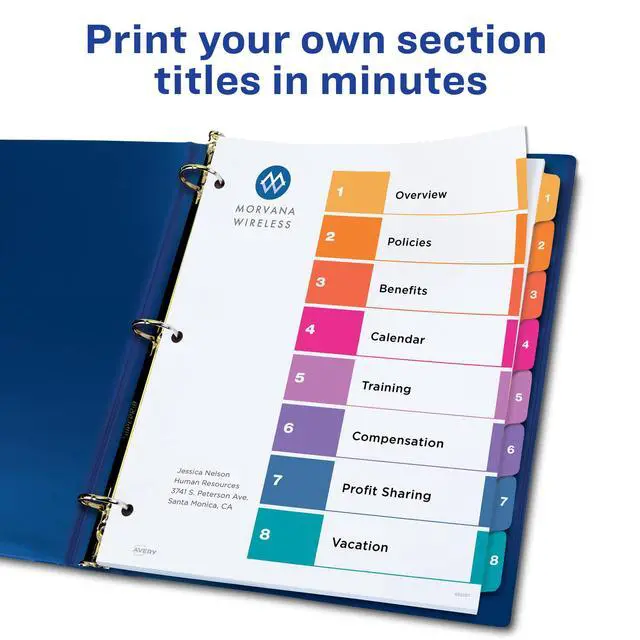 Alt view image 2 of 7 - Tab Dividers for 3 Ring Binders, Customizable Table of Contents, Multicolor Tabs, 6 Sets (11186)