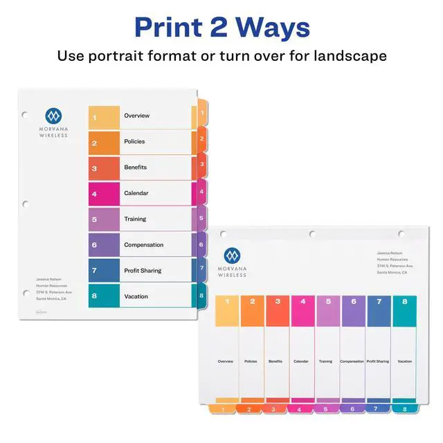 Alt view image 3 of 7 - Tab Dividers for 3 Ring Binders, Customizable Table of Contents, Multicolor Tabs, 6 Sets (11186)