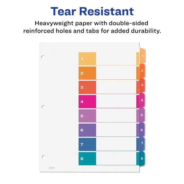 Alt view image 5 of 7 - Tab Dividers for 3 Ring Binders, Customizable Table of Contents, Multicolor Tabs, 6 Sets (11186)