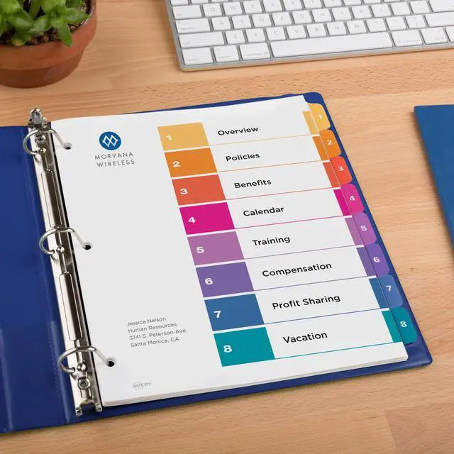 Alt view image 6 of 7 - Tab Dividers for 3 Ring Binders, Customizable Table of Contents, Multicolor Tabs, 6 Sets (11186)