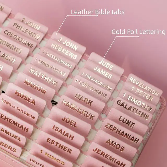 Alt view image 2 of 7 - Leather Bible Tabs for Women and Men, Gold Foil Lettering(Pink)
