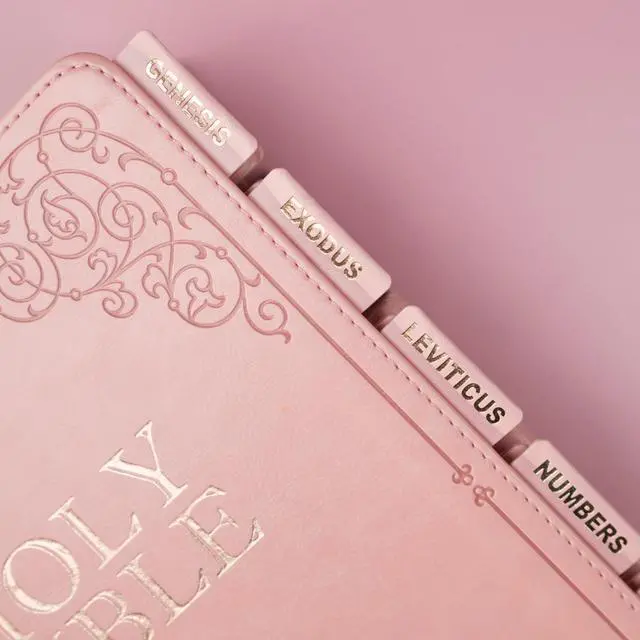 Alt view image 4 of 7 - Leather Bible Tabs for Women and Men, Gold Foil Lettering(Pink)