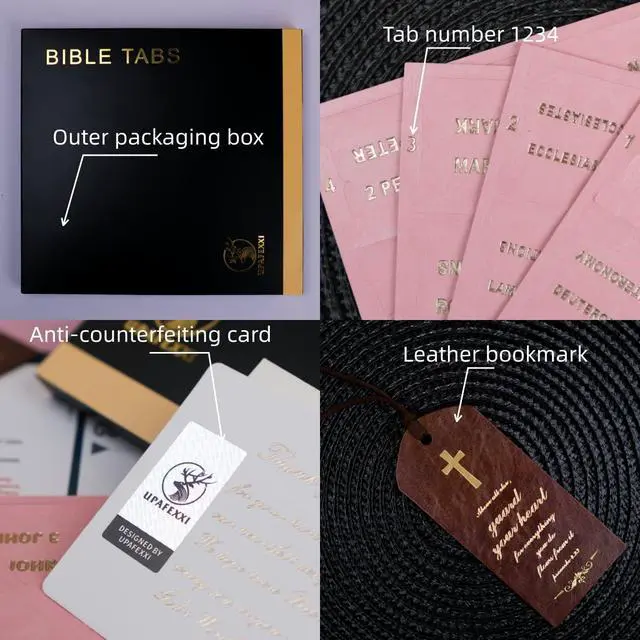 Alt view image 5 of 7 - Leather Bible Tabs for Women and Men, Gold Foil Lettering(Pink)