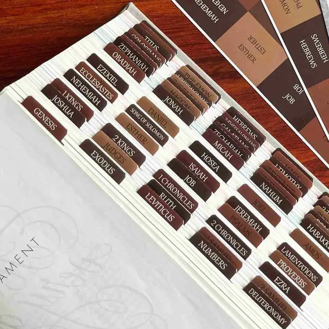 Main image of Reposition Laminated Bible Tabs, Large Print Stickers, Easy to Read & Apply Bible Tabs for Women & Man (Earthy Brown)