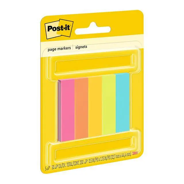 Alt view image 2 of 7 - Page Markers, Assorted Colors, 1/2 in x 2 in, 50 Sheets/Pad, 5 Pads/Pack (670-5AF)