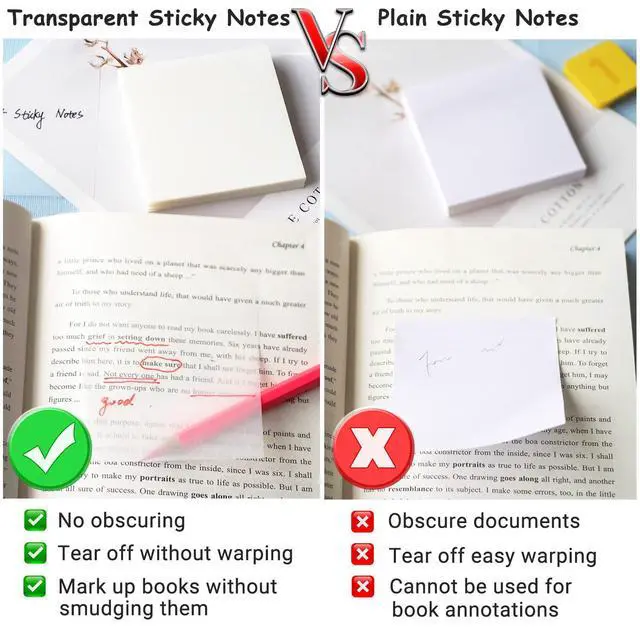 Alt view image 2 of 6 - Transparent Sticky Notes - 3x3 inch Clear Sticky Notes Waterproof Self-Adhesive Translucent Sticky Note Pads for Books Annotation, See Through Sticky Note (200 Sheets)