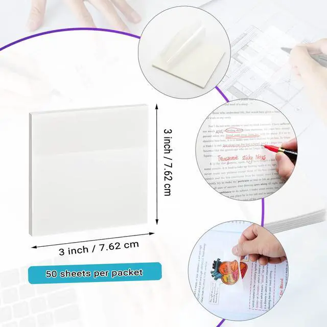 Alt view image 4 of 6 - Transparent Sticky Notes - 3x3 inch Clear Sticky Notes Waterproof Self-Adhesive Translucent Sticky Note Pads for Books Annotation, See Through Sticky Note (200 Sheets)