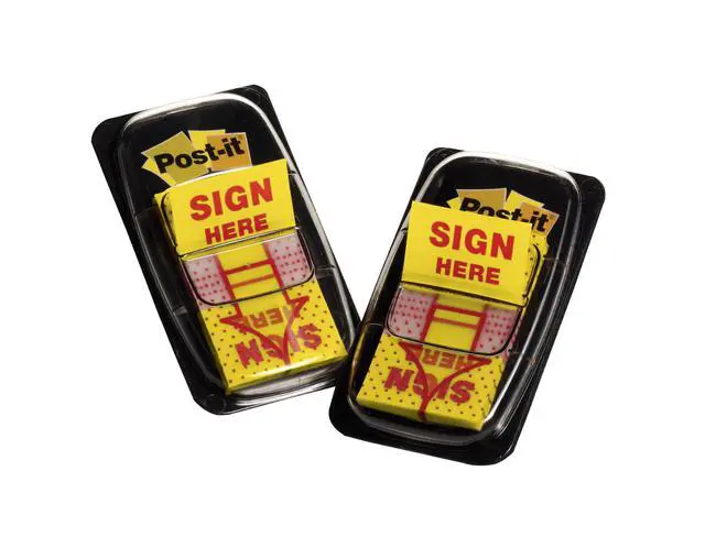 Alt view image 5 of 7 - Message Flags, Sign Here 1 in. x 1.7 in., Two Dispensers with 50 -Count Yellow Sticky Tabs Per Dispenser (100 Flags Total)