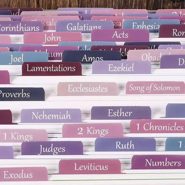 Alt view image 2 of 6 - Laminated & Repostion Bible Tabs, Large Print Christian Gift for Women and Men, Easy to Read and Apply Bible Journaling Tabs (Purple & Pink Print)