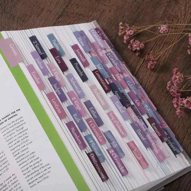 Alt view image 4 of 6 - Laminated & Repostion Bible Tabs, Large Print Christian Gift for Women and Men, Easy to Read and Apply Bible Journaling Tabs (Purple & Pink Print)