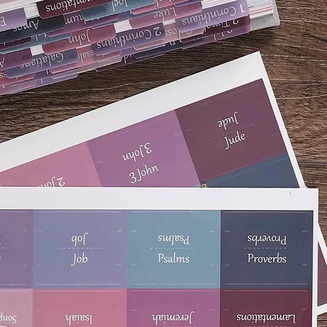 Alt view image 6 of 6 - Laminated & Repostion Bible Tabs, Large Print Christian Gift for Women and Men, Easy to Read and Apply Bible Journaling Tabs (Purple & Pink Print)