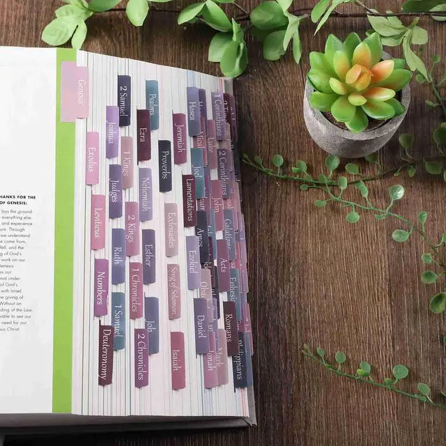 Alt view image 5 of 6 - Laminated & Repostion Bible Tabs, Large Print Christian Gift for Women and Men, Easy to Read and Apply Bible Journaling Tabs (Purple & Pink Print)