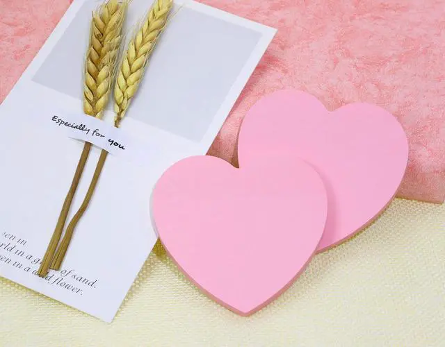 Alt view image 3 of 6 - Kraft Paper Sticky Notes Heart Shaped Self-Stick Blank Book Tabs Paper Markers Sticky Notes Pad 100 Sheets Index Sticker (Pink)