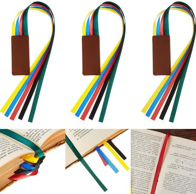Main image of Pieces Bible Ribbon Bookmark Markers Artificial Leather Bookmark with Ribbons for Books Office(Classic,Yellow,Blue,Red,Green)