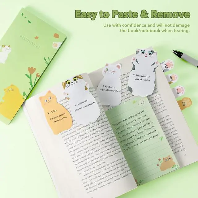 Alt view image 3 of 7 - Cat Sticky Notes Set, Cute Sticky Note Animal Divider Tabs Bundle Writing Memo Pads Page Marker, Sticky Notes Pads for Cat Lovers Kids Office School Supplies Creative Gifts