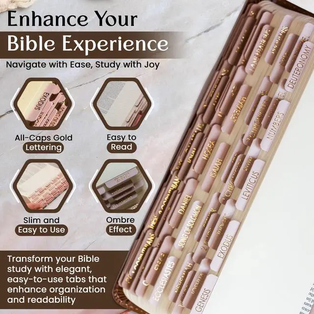 Alt view image 3 of 7 - Bible Tabs for Women, Laminated Gold Foil Catholic Bible Tabs (Oak)