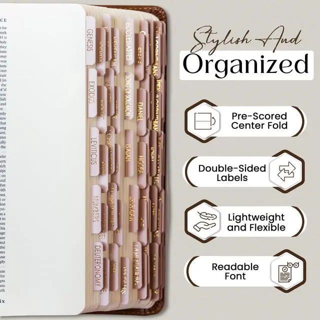 Alt view image 5 of 7 - Bible Tabs for Women, Laminated Gold Foil Catholic Bible Tabs (Oak)
