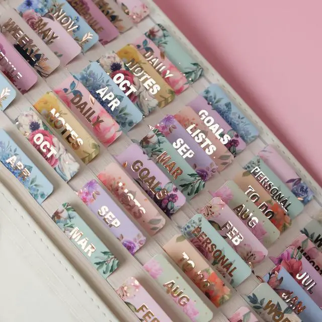 Main image of Laminated Planner Monthly Tabs, 72 Stickers in Total(Floral)