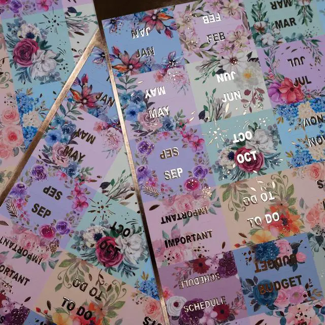 Alt view image 2 of 7 - Laminated Planner Monthly Tabs, 72 Stickers in Total(Floral)