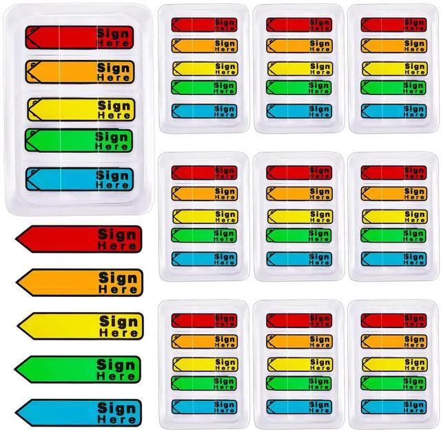 Main image of Sign Here Tabs Sign Here Stickers Please Message Flags Multicolor Sticky Flags Signature Tabs for Office Notebook Annotating Books Notary Books Documents (Cute)