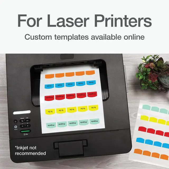 Alt view image 3 of 7 - Laser Printable Tabs, Permanent Index Tabs, Customizable Adhesive Labels, 5 Assorted Colors: Yellow, Red, Blue, Green, Orange, 1.125" x 1.25", 375 Per Pack