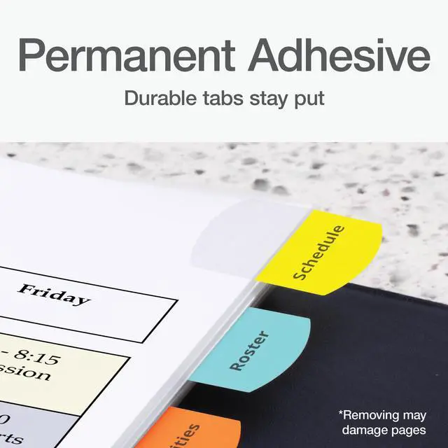 Alt view image 4 of 7 - Laser Printable Tabs, Permanent Index Tabs, Customizable Adhesive Labels, 5 Assorted Colors: Yellow, Red, Blue, Green, Orange, 1.125" x 1.25", 375 Per Pack