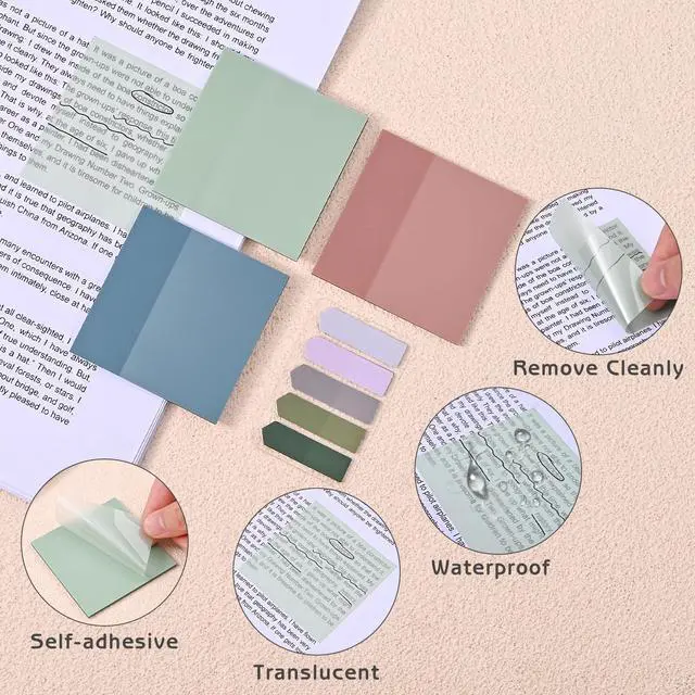 Alt view image 4 of 7 - Sheets Transparent Sticky Notes, 3 x 3 inch Aesthetic Clear Lined Sticky Notes with Pen, Gradient Color Waterproof Self-Adhesive Annotation Tabs for Bible Journaling